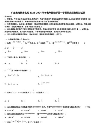 广东省梅州市名校2023-2024学年七年级数学第一学期期末经典模拟试题含解析.doc