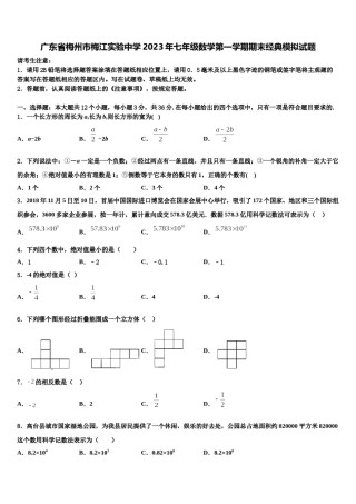 广东省梅州市梅江实验中学2023年七年级数学第一学期期末经典模拟试题含解析.doc