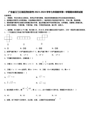广东省江门江海区四校联考2023-2024学年七年级数学第一学期期末调研试题含解析.doc
