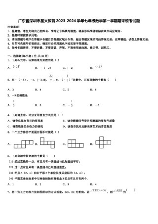 广东省深圳市星火教育2023-2024学年七年级数学第一学期期末统考试题含解析.doc