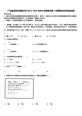 广东省深圳市海韵中学2023-2024学年七年级数学第一学期期末综合测试试题含解析.doc