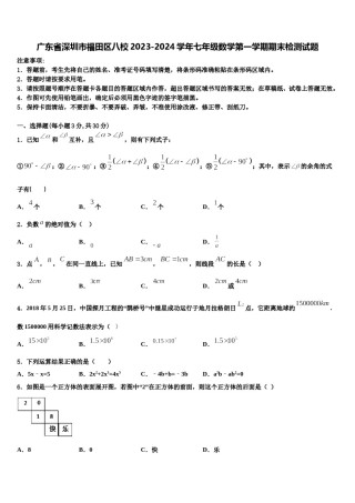 广东省深圳市福田区八校2023-2024学年七年级数学第一学期期末检测试题含解析.doc
