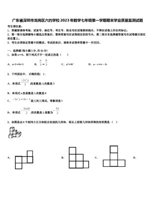 广东省深圳市龙岗区六约学校2023年数学七年级第一学期期末学业质量监测试题含解析.doc