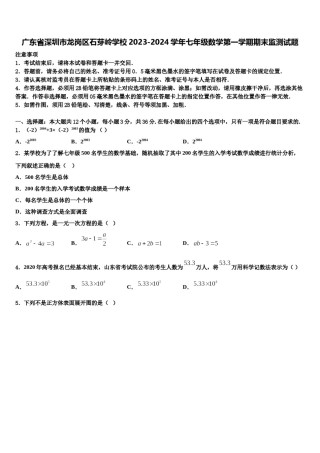广东省深圳市龙岗区石芽岭学校2023-2024学年七年级数学第一学期期末监测试题含解析.doc