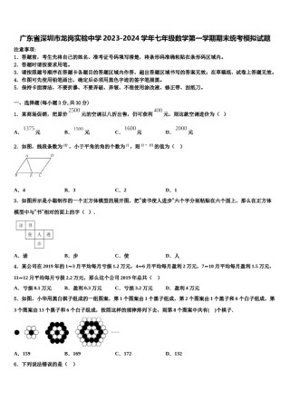 广东省深圳市龙岗实验中学2023-2024学年七年级数学第一学期期末统考模拟试题含解析.doc