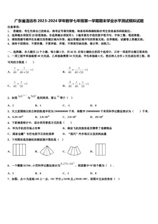 广东省清远市2023-2024学年数学七年级第一学期期末学业水平测试模拟试题含解析.doc