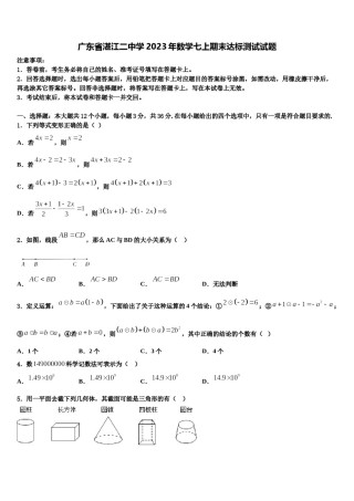 广东省湛江二中学2023年数学七上期末达标测试试题含解析.doc