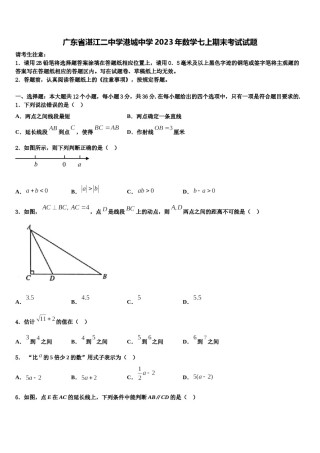 广东省湛江二中学港城中学2023年数学七上期末考试试题含解析.doc