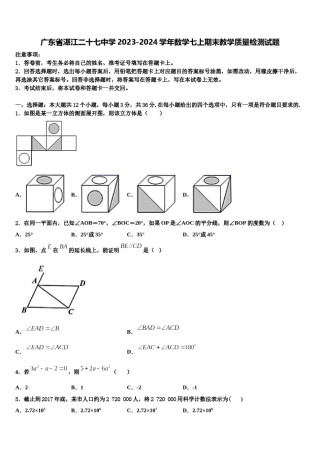 广东省湛江二十七中学2023-2024学年数学七上期末教学质量检测试题含解析.doc