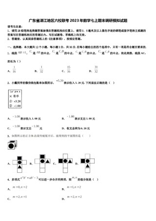 广东省湛江地区六校联考2023年数学七上期末调研模拟试题含解析.doc