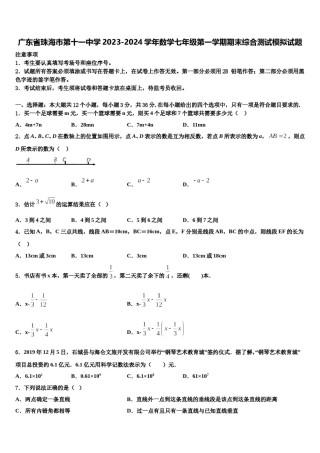 广东省珠海市第十一中学2023-2024学年数学七年级第一学期期末综合测试模拟试题含解析.doc