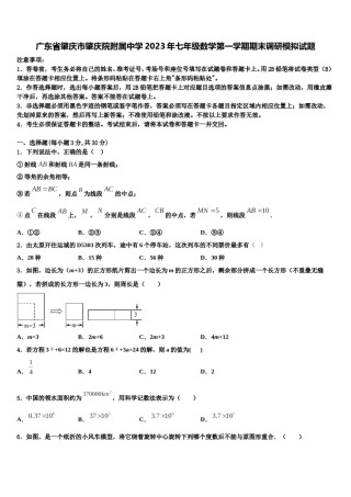 广东省肇庆市肇庆院附属中学2023年七年级数学第一学期期末调研模拟试题含解析.doc