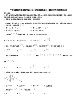 广东省茂名市十校联考2023-2024学年数学七上期末综合测试模拟试题含解析.doc