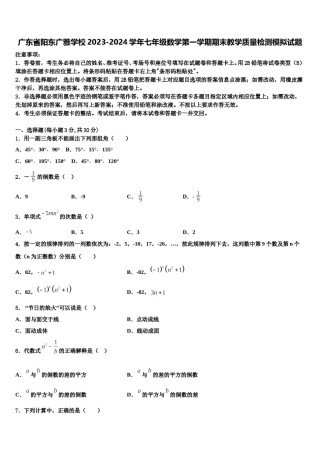 广东省阳东广雅学校2023-2024学年七年级数学第一学期期末教学质量检测模拟试题含解析.doc