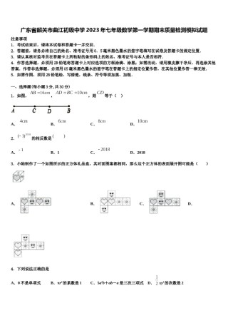 广东省韶关市曲江初级中学2023年七年级数学第一学期期末质量检测模拟试题含解析.doc