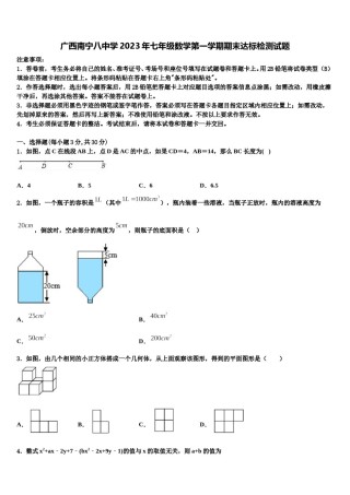 广西南宁八中学2023年七年级数学第一学期期末达标检测试题含解析.doc