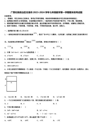 广西壮族自治区北海市2023-2024学年七年级数学第一学期期末统考试题含解析.doc
