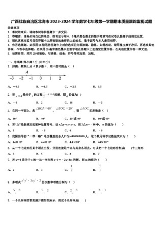 广西壮族自治区北海市2023-2024学年数学七年级第一学期期末质量跟踪监视试题含解析.doc