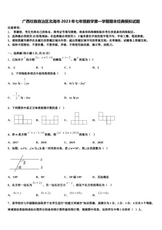广西壮族自治区北海市2023年七年级数学第一学期期末经典模拟试题含解析.doc