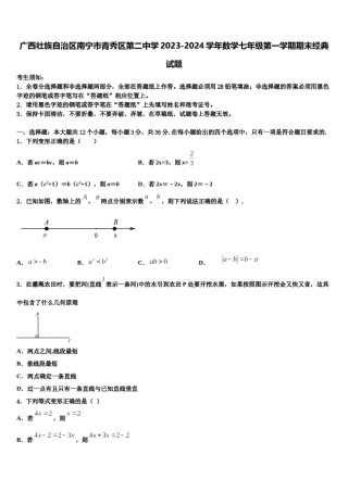 广西壮族自治区南宁市青秀区第二中学2023-2024学年数学七年级第一学期期末经典试题含解析.doc