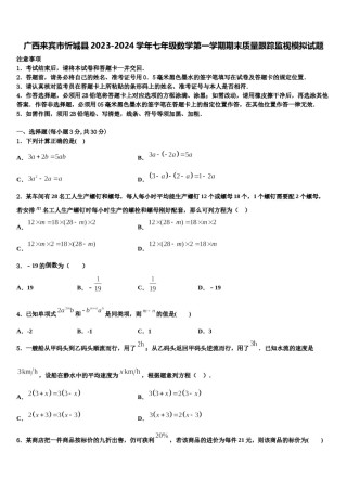 广西来宾市忻城县2023-2024学年七年级数学第一学期期末质量跟踪监视模拟试题含解析.doc