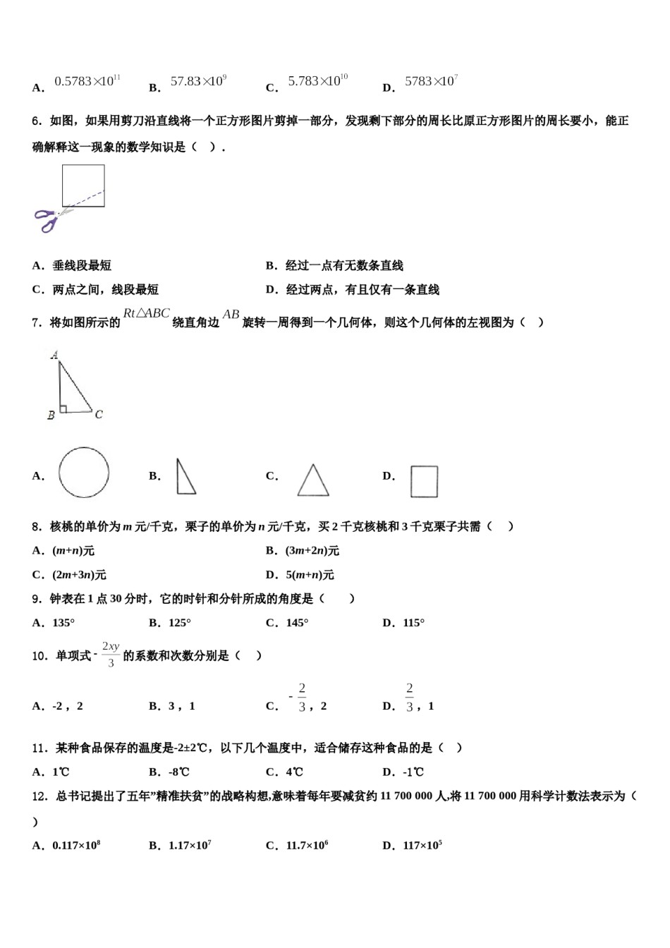 广西桂林市2023-2024学年数学七年级第一学期期末考试试题含解析.doc_第2页