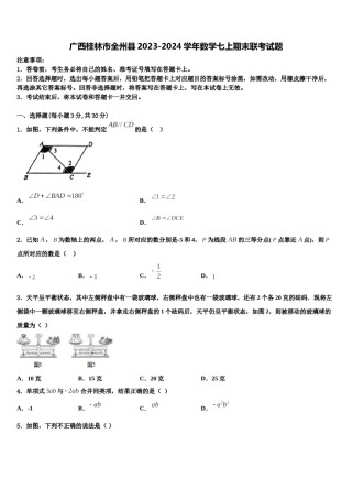 广西桂林市全州县2023-2024学年数学七上期末联考试题含解析.doc