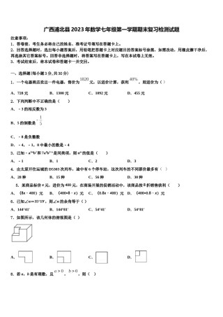 广西浦北县2023年数学七年级第一学期期末复习检测试题含解析.doc