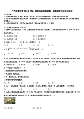 广西省南宁市2023-2024学年七年级数学第一学期期末达标测试试题含解析.doc