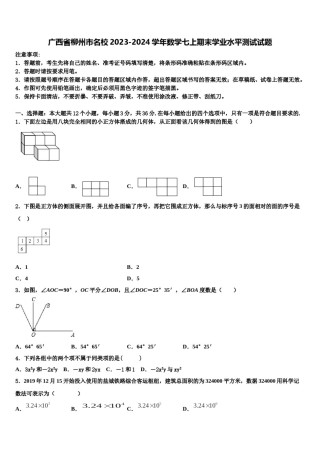广西省柳州市名校2023-2024学年数学七上期末学业水平测试试题含解析.doc
