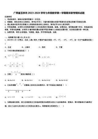 广西省玉林市2023-2024学年七年级数学第一学期期末联考模拟试题含解析.doc