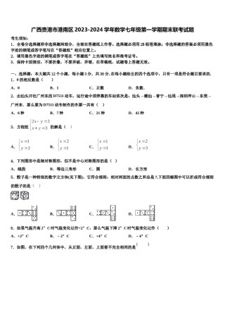 广西贵港市港南区2023-2024学年数学七年级第一学期期末联考试题含解析.doc