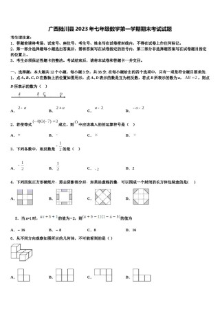 广西陆川县2023年七年级数学第一学期期末考试试题含解析.doc