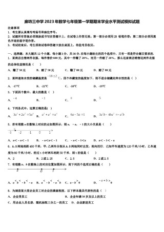 廊坊三中学2023年数学七年级第一学期期末学业水平测试模拟试题含解析.doc