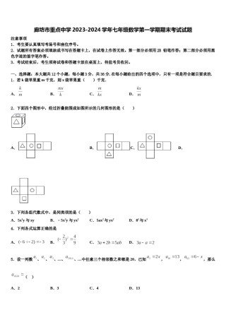廊坊市重点中学2023-2024学年七年级数学第一学期期末考试试题含解析.doc