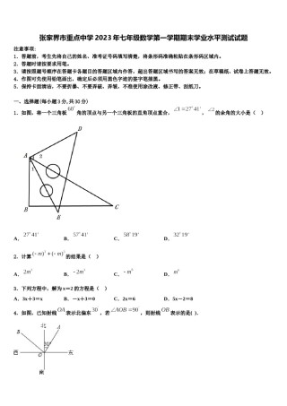 张家界市重点中学2023年七年级数学第一学期期末学业水平测试试题含解析.doc