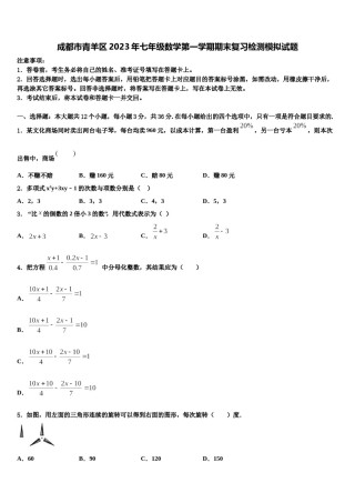 成都市青羊区2023年七年级数学第一学期期末复习检测模拟试题含解析.doc