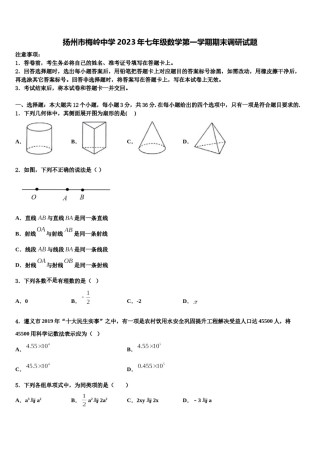 扬州市梅岭中学2023年七年级数学第一学期期末调研试题含解析.doc