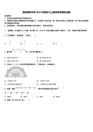 扬州梅岭中学2023年数学七上期末统考模拟试题含解析.doc