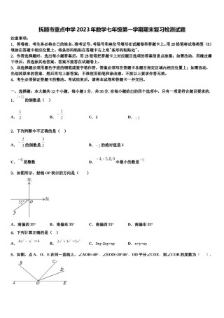 抚顺市重点中学2023年数学七年级第一学期期末复习检测试题含解析.doc