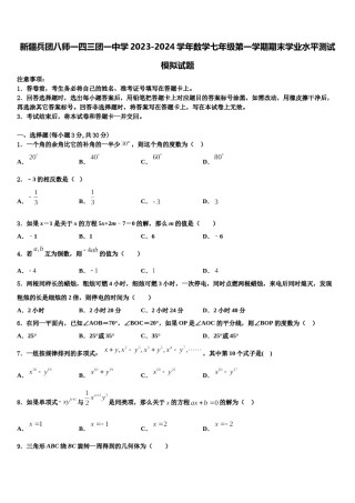 新疆兵团八师一四三团一中学2023-2024学年数学七年级第一学期期末学业水平测试模拟试题含解析.doc