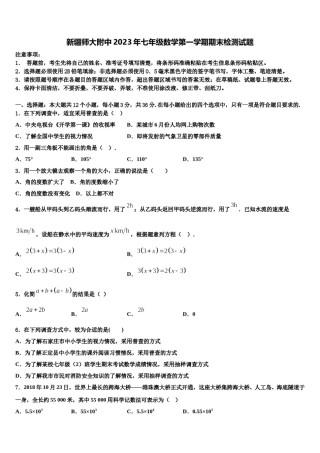 新疆师大附中2023年七年级数学第一学期期末检测试题含解析.doc