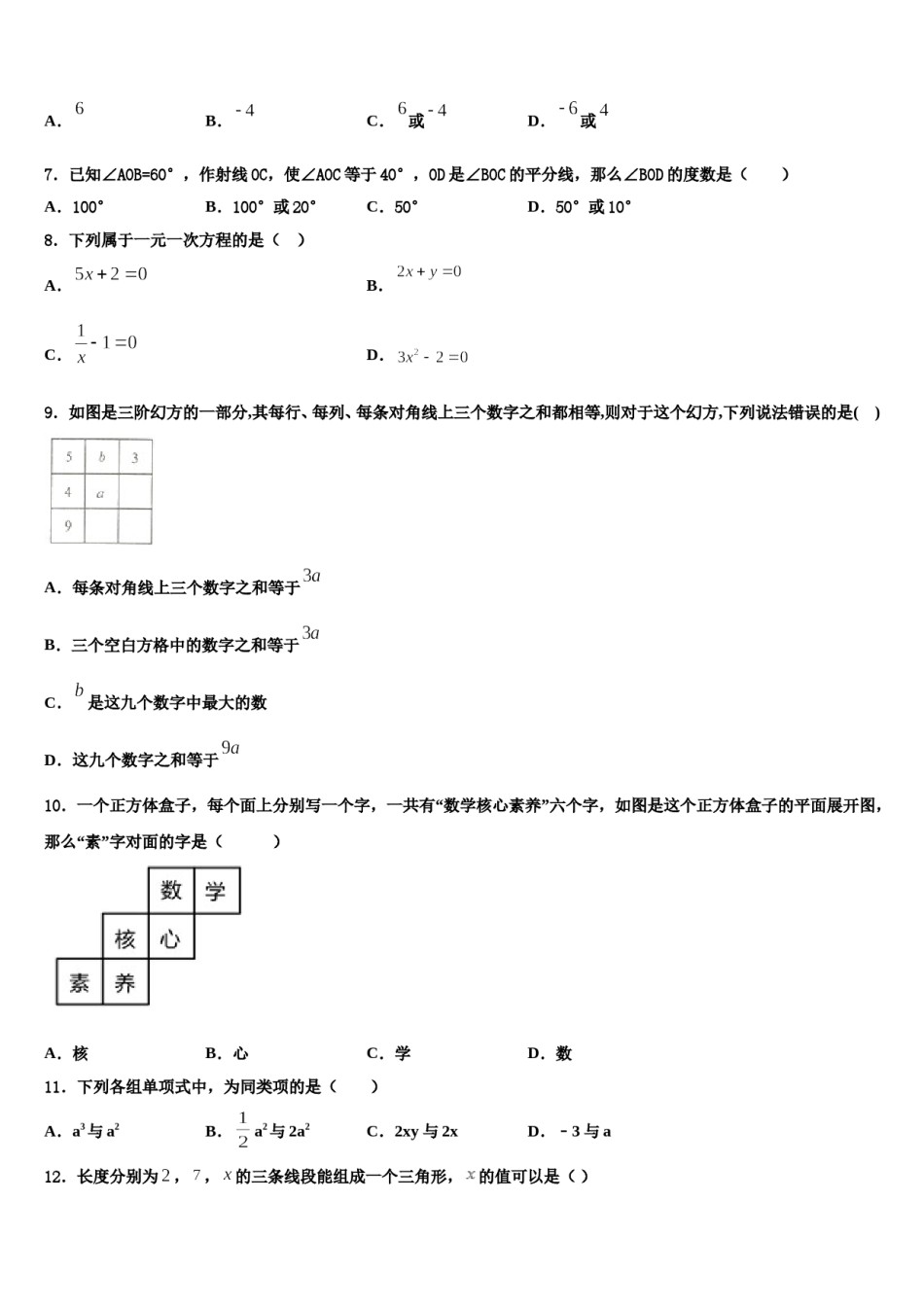 新疆维吾尔自治区阿克苏地区沙雅县2023-2024学年数学七年级第一学期期末复习检测模拟试题含解析.doc_第2页