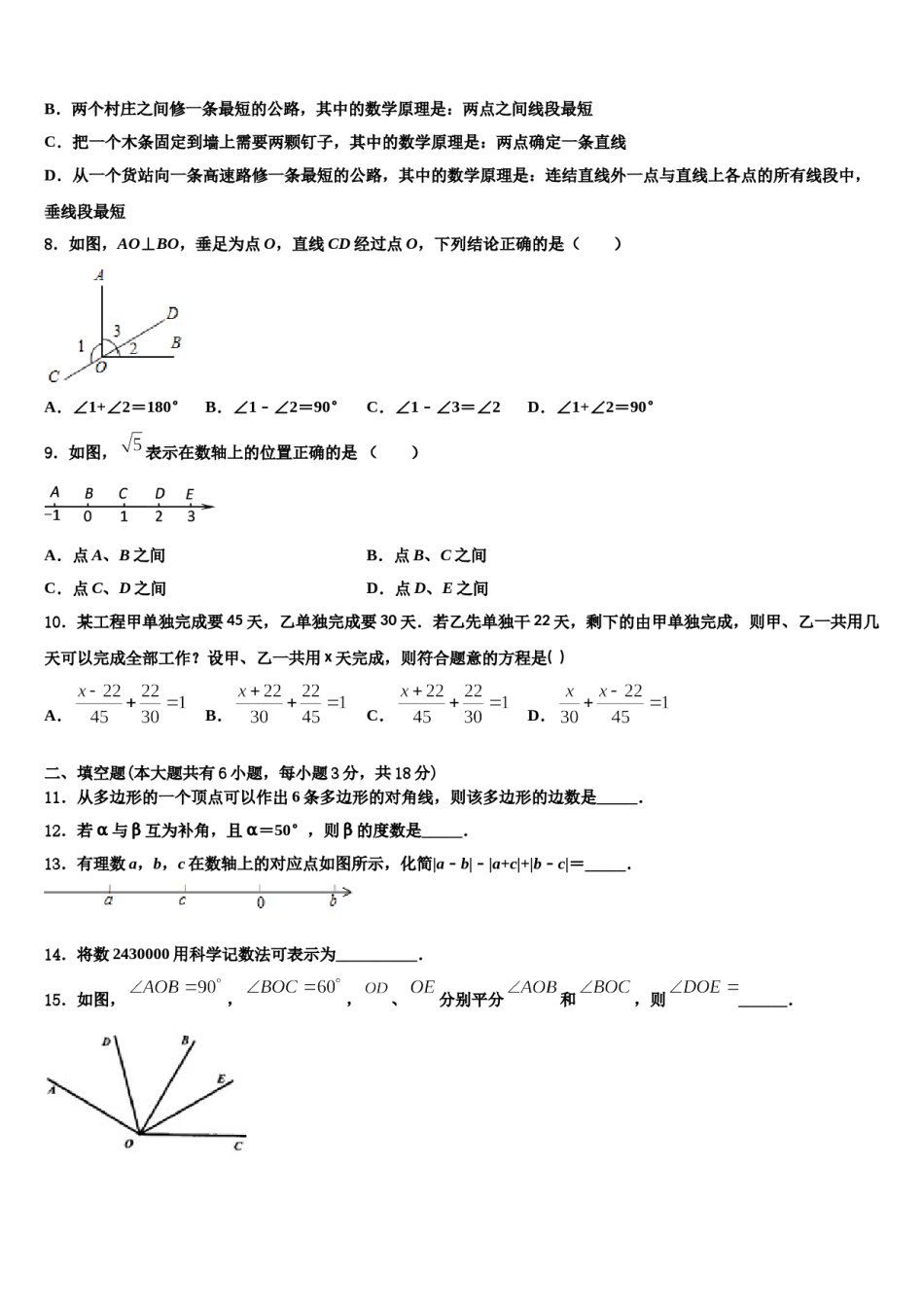昆明市云南师范大实验中学2023-2024学年数学七年级第一学期期末复习检测模拟试题含解析.doc_第2页