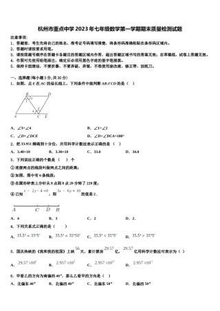杭州市重点中学2023年七年级数学第一学期期末质量检测试题含解析.doc