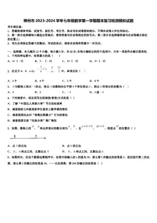 柳州市2023-2024学年七年级数学第一学期期末复习检测模拟试题含解析.doc