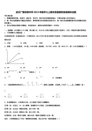 武汉广雅初级中学2023年数学七上期末质量跟踪监视模拟试题含解析.doc