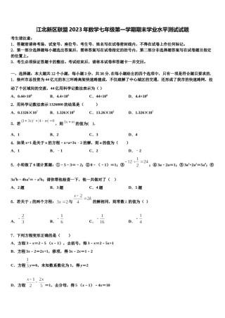 江北新区联盟2023年数学七年级第一学期期末学业水平测试试题含解析.doc