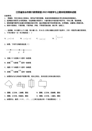 江苏省东台市第六教育联盟2023年数学七上期末检测模拟试题含解析.doc