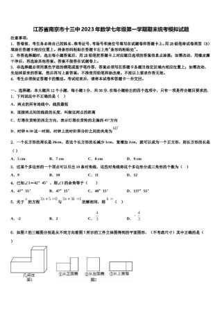 江苏省南京市十三中2023年数学七年级第一学期期末统考模拟试题含解析.doc